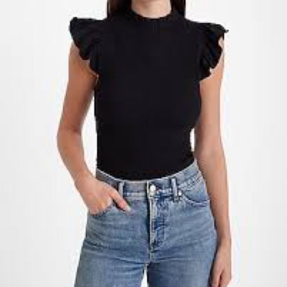 Storia Black Sleeveless Ruffled Bodysuit